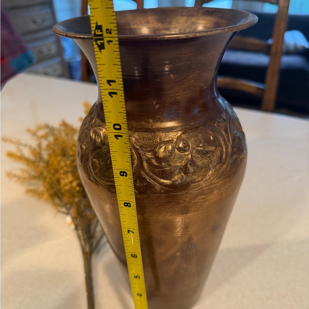 Vintage Bronze Floral Accent Vase - Brown/Gold with faux stems - Picture 7 of 8
